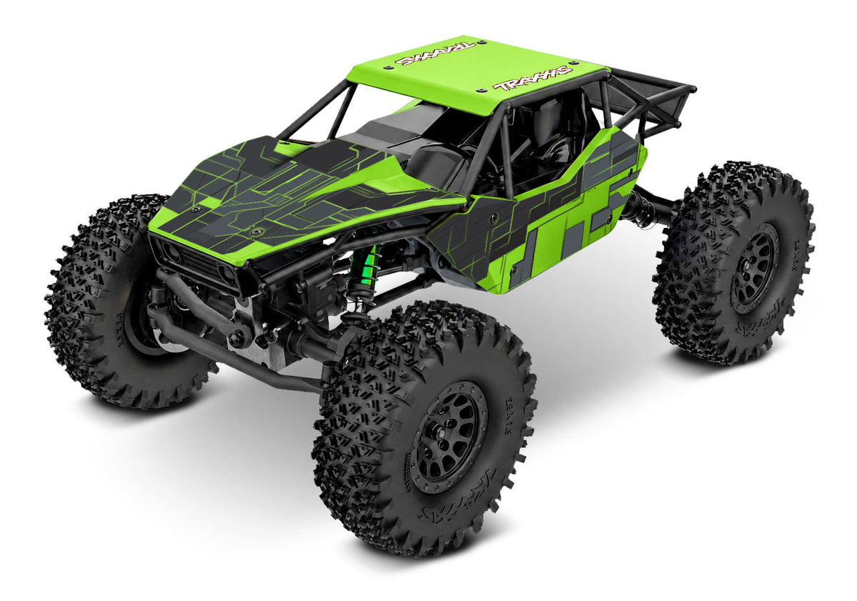Traxxas TXC-4M verde y negro visto de frente en tres cuartos
