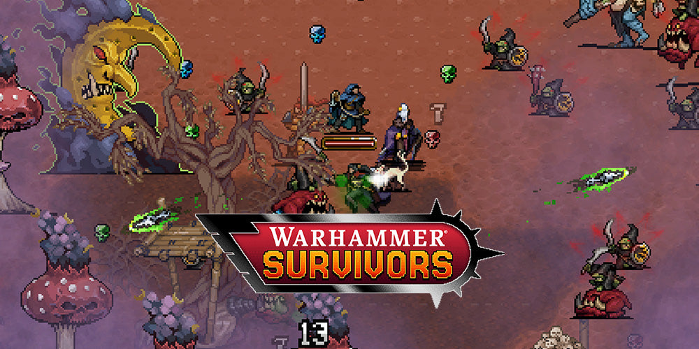 Warhammer Survivors: escena del videojuego con su logotipo
