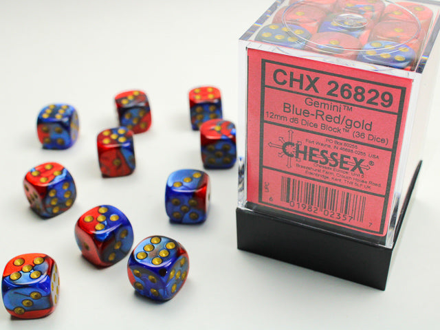 CHESSEX - Gemini Blue-Red/gold 12mm d6 Dice Block (36 dice