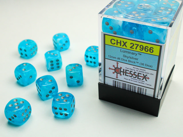 CHESSEX - Luminary Sky/silver - 12mm d6 Dice Block (36 dice)