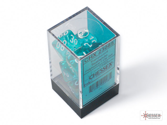 CHESSEX - Translucent Teal/white Polyhedral 7 - Dice Set
