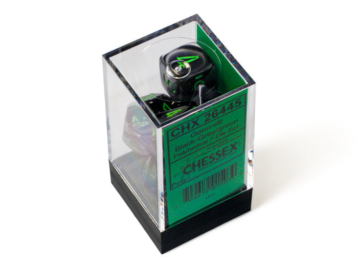 CHESSEX - Gemini Black-Grey/green Polyhedral 7-Dice Set