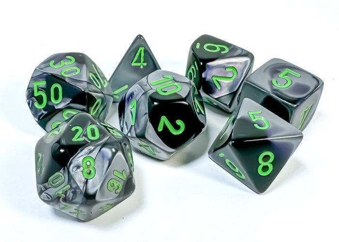 CHESSEX - Gemini Black-Grey/green Polyhedral 7-Dice Set