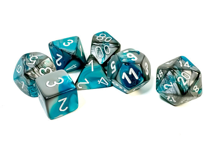 CHESSEX - Gemini Steel-Teal/white Polyhedral 7-Dice Set