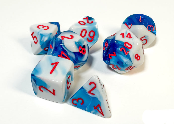 CHESSEX - Gemini Astral Blue-White/red Polyhedral 7-Dice Set