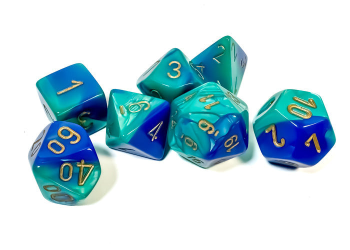 CHESSEX - Gemini Blue-Teal/gold Polyhedral 7-Dice Set