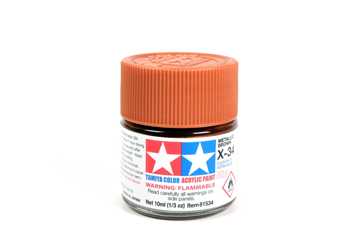 Tamiya - Acrylic Mini X-34 Met Brown Paint, 10ml Bottle