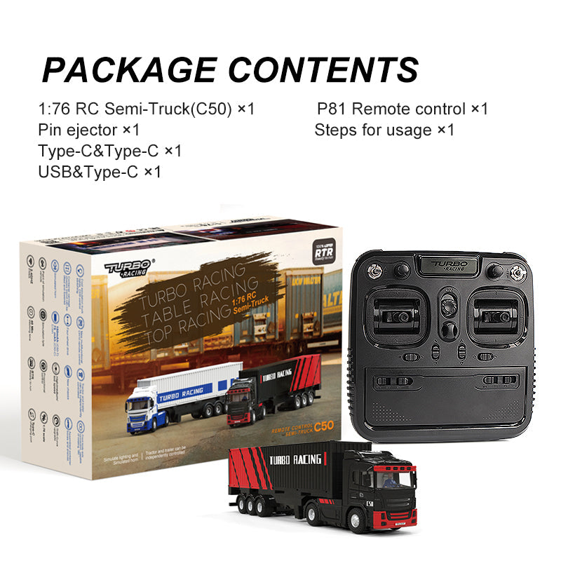 Turbo Racing - C50 Escala 1:76 RC Semi-Truck - Black