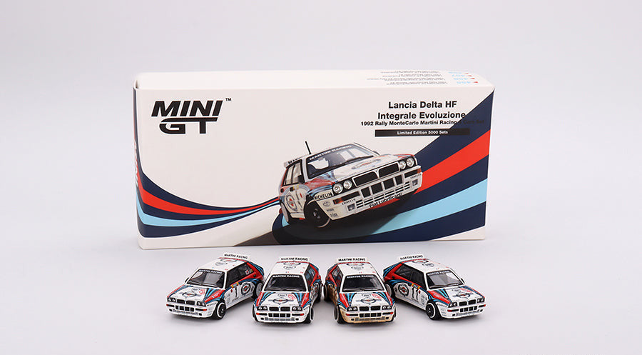 Mini GT - Lancia Delta HF Integrale Evoluzione 1992 Rally MonteCarlo Martini Racing 4 Cars Set 1/64