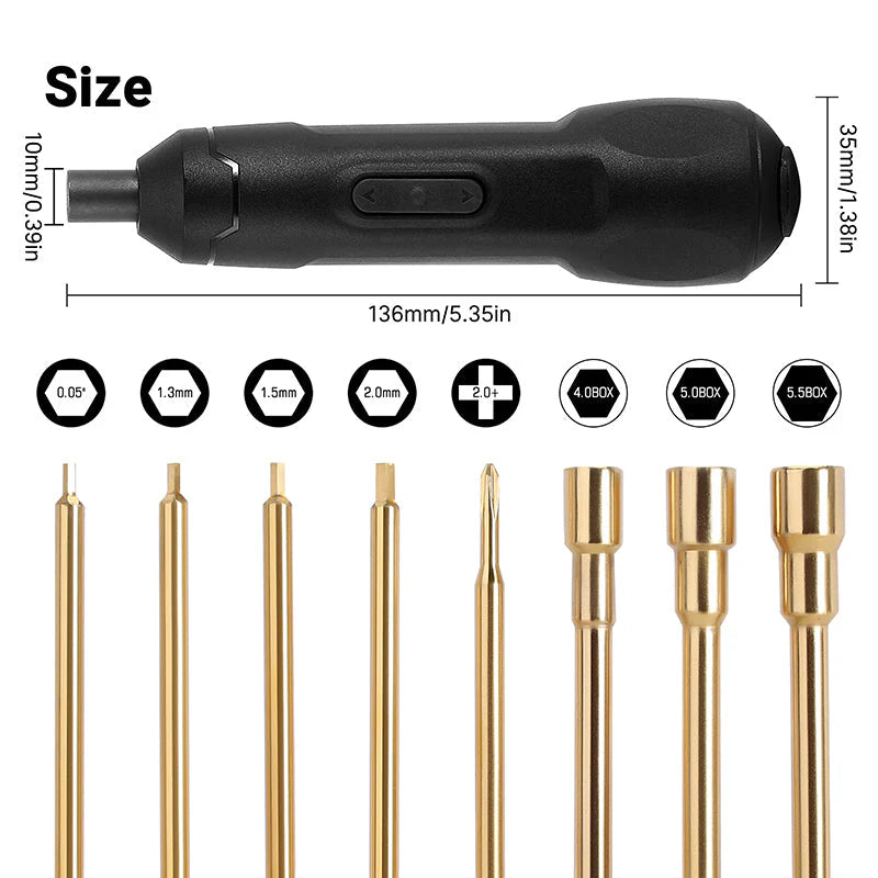 INJORA - Mini Cordless Electric Screwdriver Set for 1/18 1/24 RC Crawler - Electric Screwdriver and 8 Bits