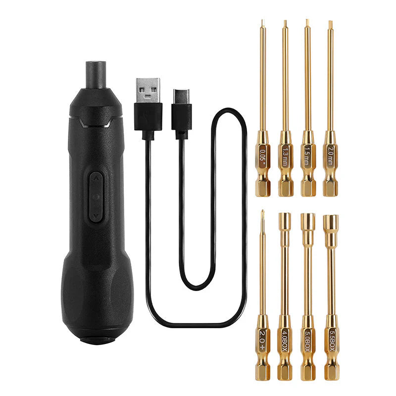 INJORA - Mini Cordless Electric Screwdriver Set for 1/18 1/24 RC Crawler - Electric Screwdriver and 8 Bits