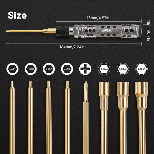 INJORA - 8-in-1 Hex Screwdrivers Nut Drivers Quick Change RC Tool Kit for TRX4M SCX24 Ascent-18