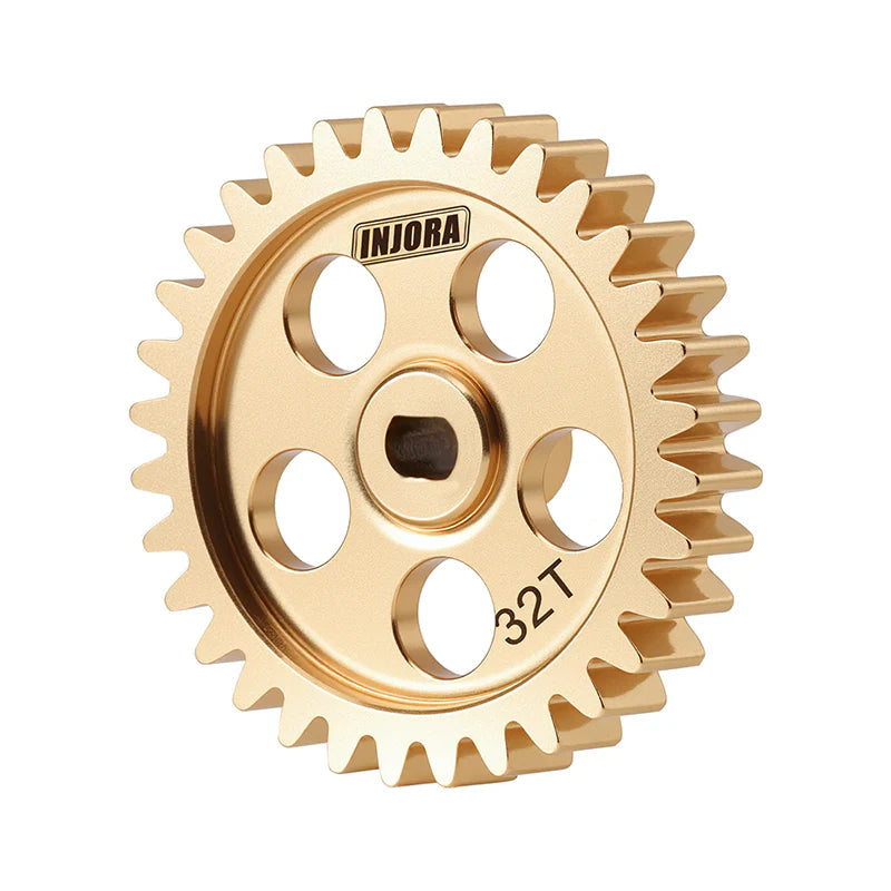 INJORA - Brass Transmission Main Gear with Plastic Motor Pinion for Losi Micro-B Micro-T - 15T/32T Gears (Overdrive 53.4%)