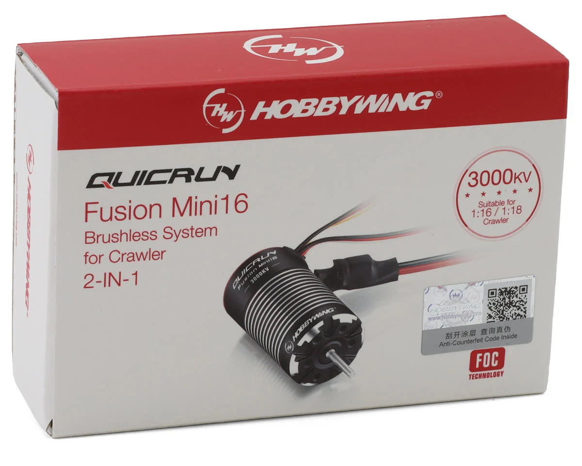 Hobbywing - Quicrun Mini16 Fusion 370 2-in-1 Brushless ESC & Motor System w/EC2 Connector (3000Kv)