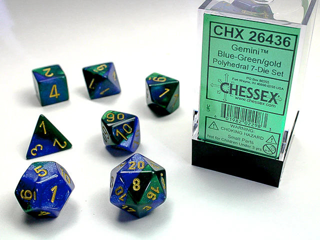 CHESSEX - Gemini Blue-Green/Gold Polyhedral 7 - Dice Set