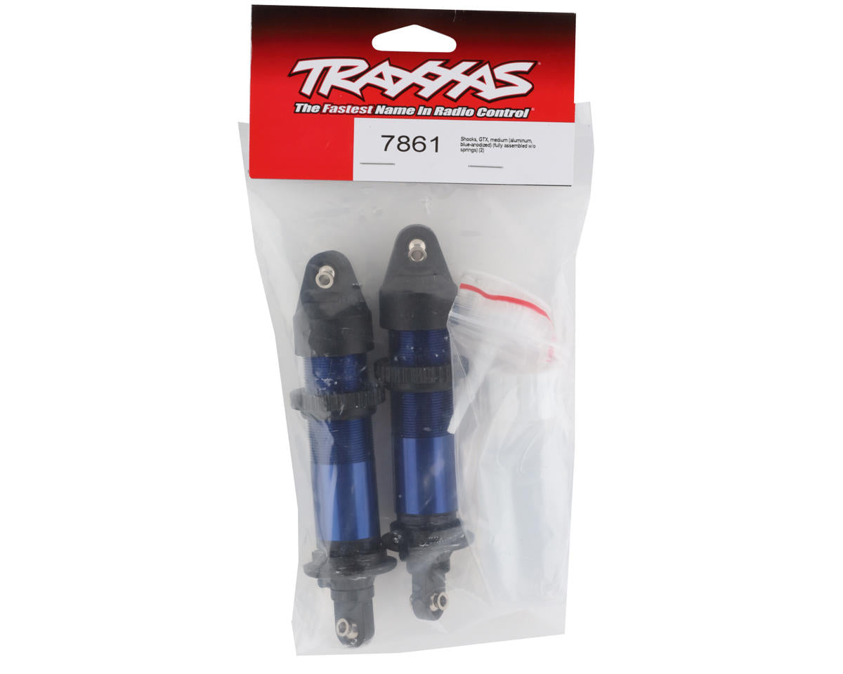 Traxxas - Shocks, GTX, medium (aluminum, blue-anodized) (fully assembled w/o springs) (2)