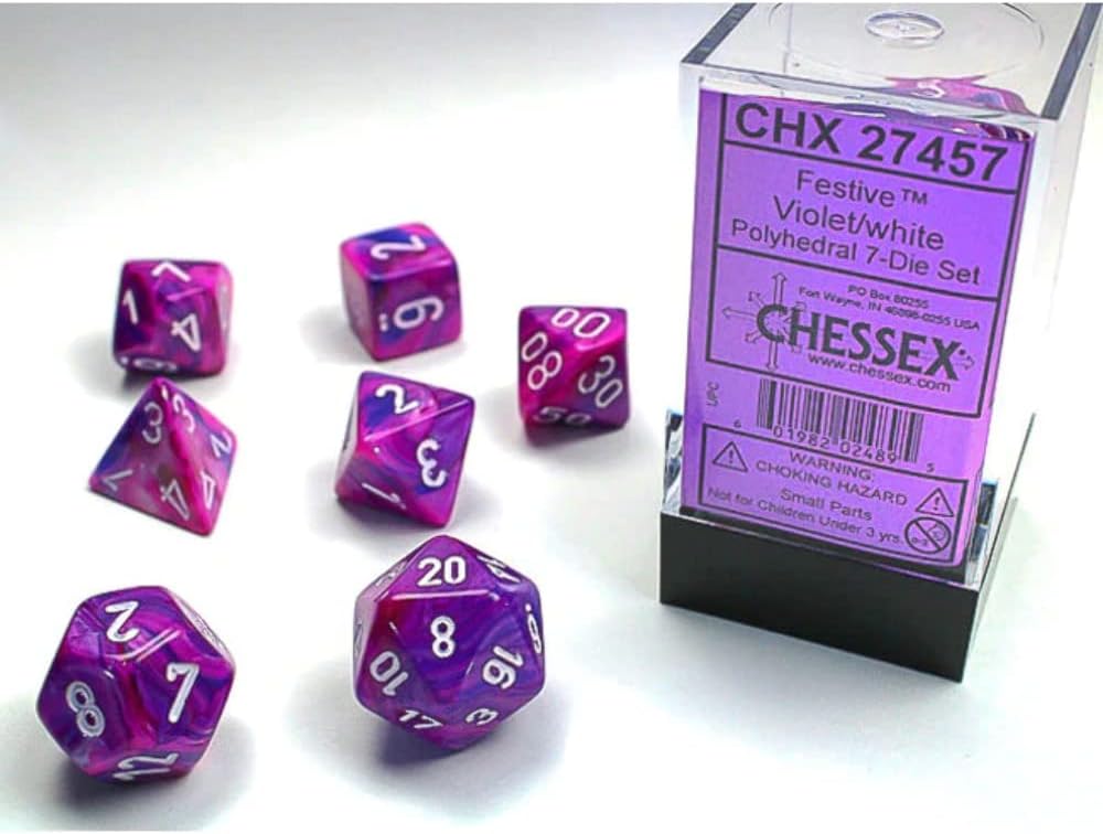 CHESSEX - Festive Violet - White Polyhedral 7 - Dice Set