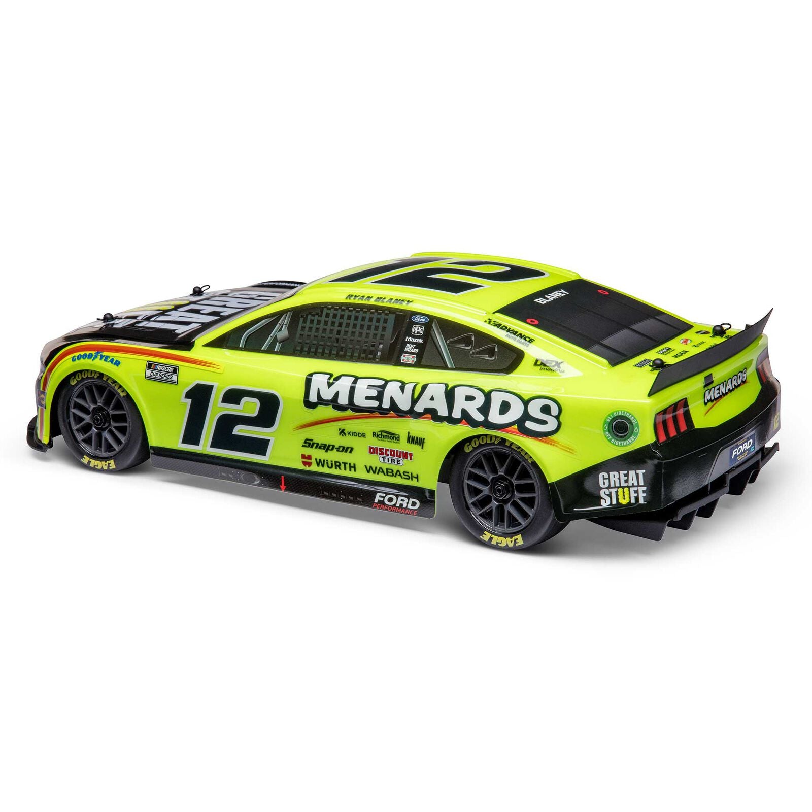 Team Losi - 1/12 NASCAR RC Racecar Ryan Blaney No. 12 2024 Menards Ford Mustang 2S AWD RTR Brushed On-Road (Battery & Charger Included), Yellow