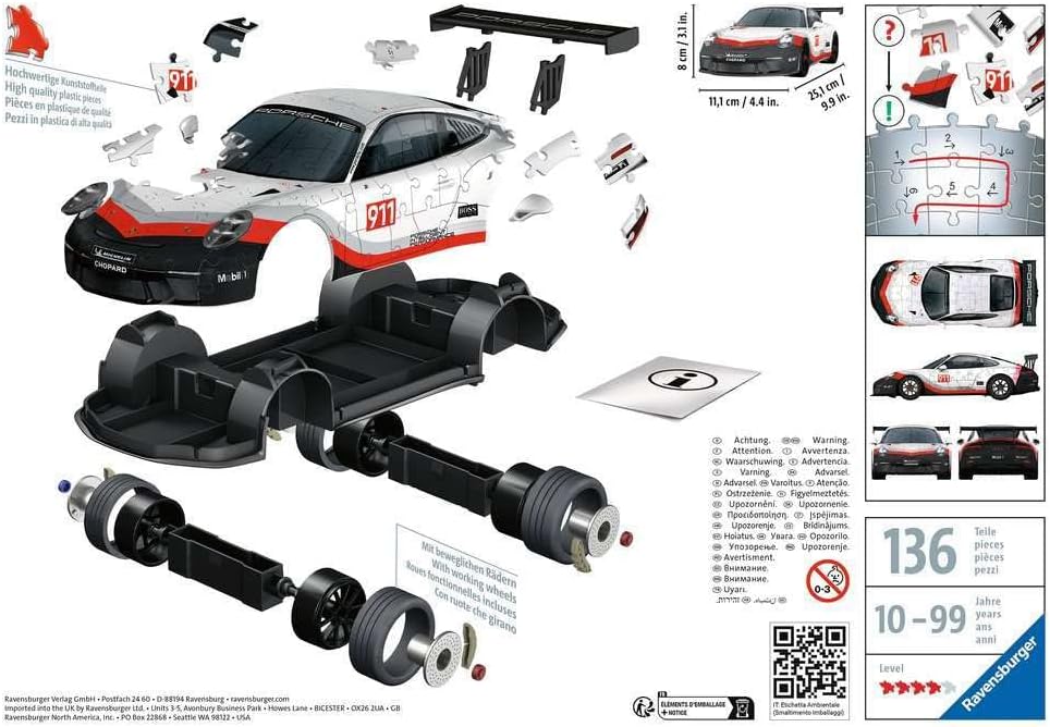 Ravensburger - Rompecabezas 3D: Autos - Porsche 911 GT3 Cup