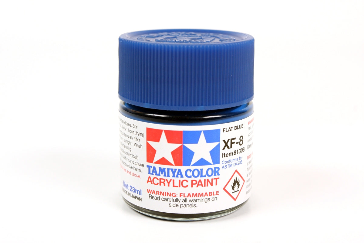Tamiya - Acrylic XF-8 Flat Blue Paint, 23ml Bottle