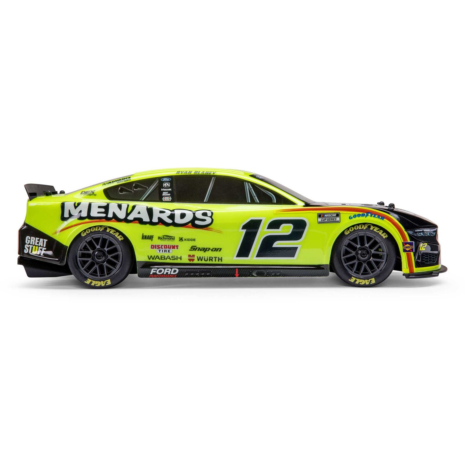 Team Losi - 1/12 NASCAR RC Racecar Ryan Blaney No. 12 2024 Menards Ford Mustang 2S AWD RTR Brushed On-Road (Battery & Charger Included), Yellow
