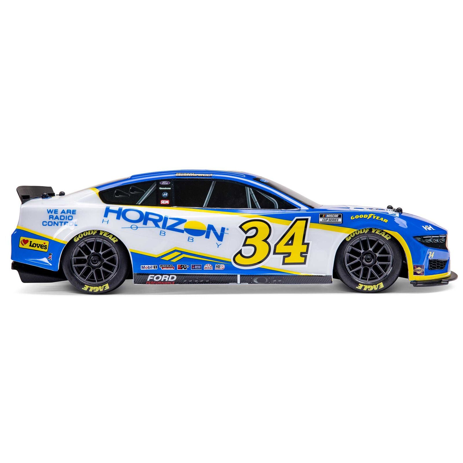 Team Losi - 1/12 NASCAR RC Racecar Michael McDowell No. 34 2024 Horizon Hobby Ford Mustang 2S AWD RTR Brushed On-Road (Battery & Charger Included), Blue