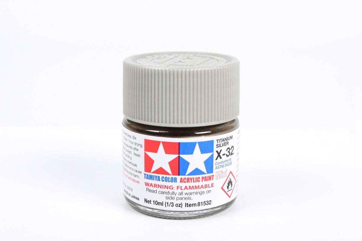 Tamiya - Acrylic Mini X-32 Metallic Titan Silver Paint, 10ml Bottle