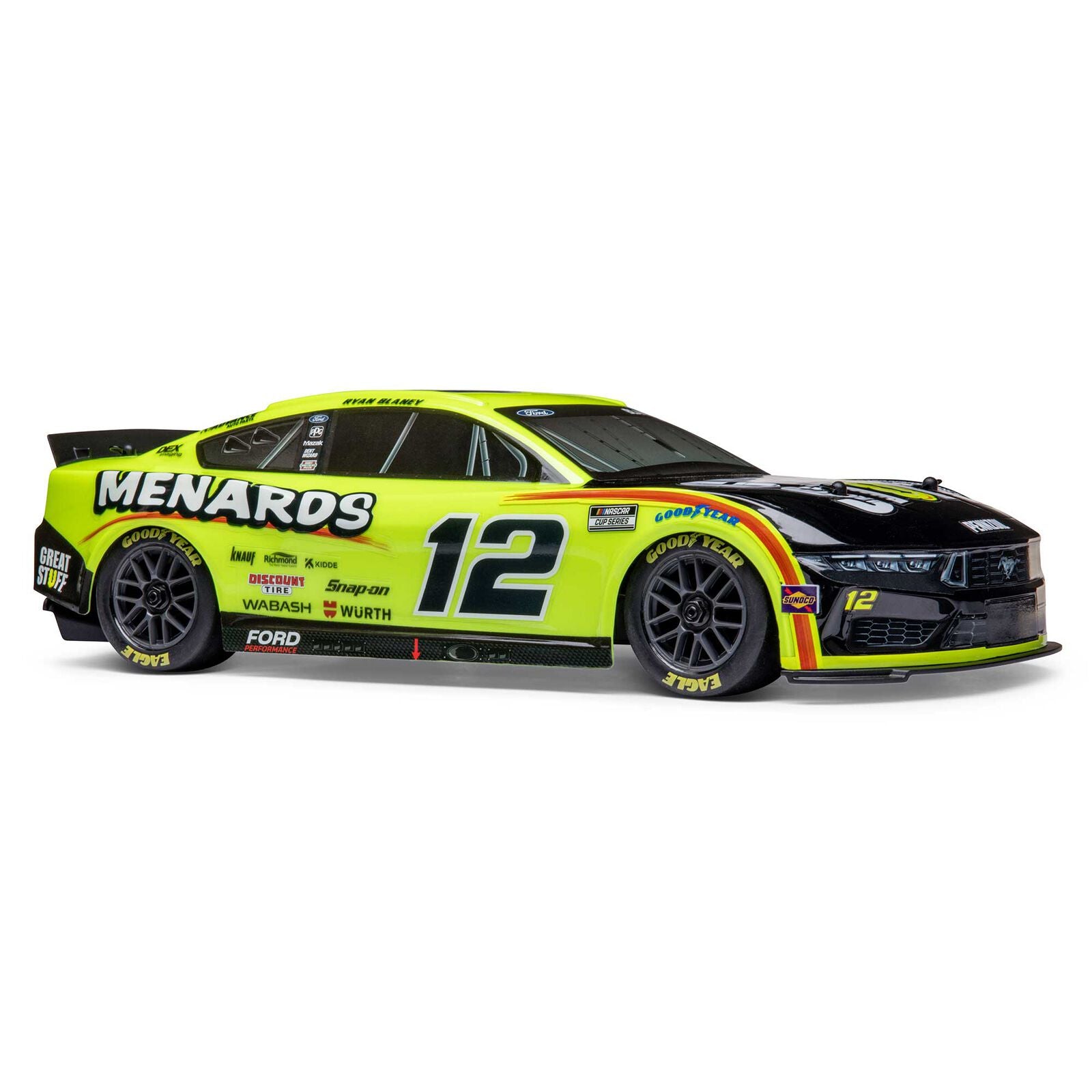 Team Losi - 1/12 NASCAR RC Racecar Ryan Blaney No. 12 2024 Menards Ford Mustang 2S AWD RTR Brushed On-Road (Battery & Charger Included), Yellow