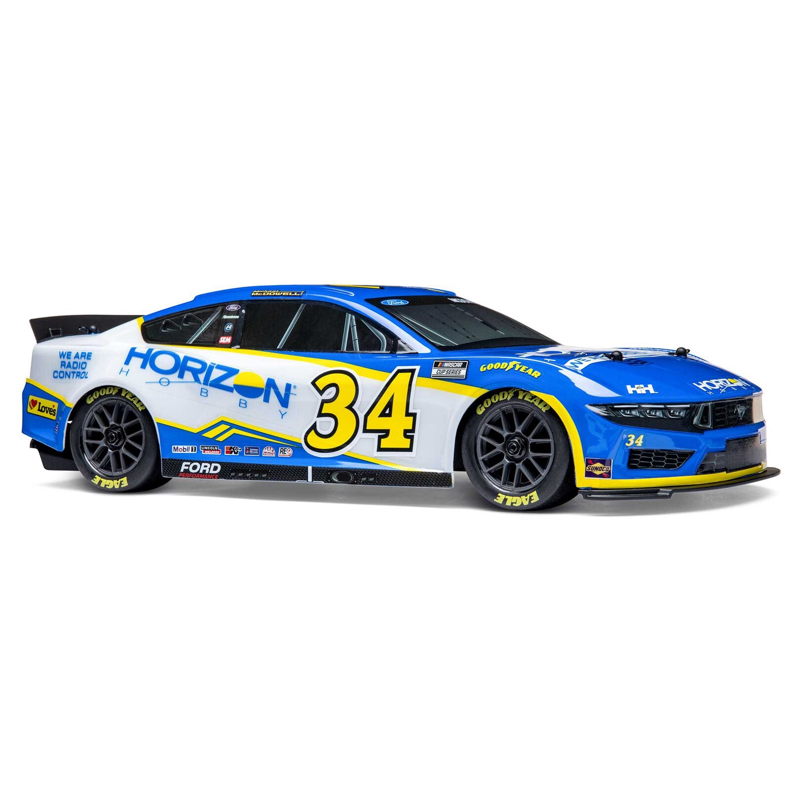 Team Losi - 1/12 NASCAR RC Racecar Michael McDowell No. 34 2024 Horizon Hobby Ford Mustang 2S AWD RTR Brushed On-Road (Battery & Charger Included), Blue