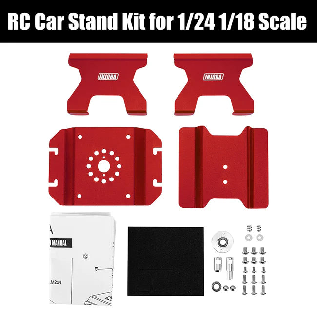 INJORA - Aluminum RC Car Stand with Shock Holder for 1/24 1/18 RC Crawler (RED)