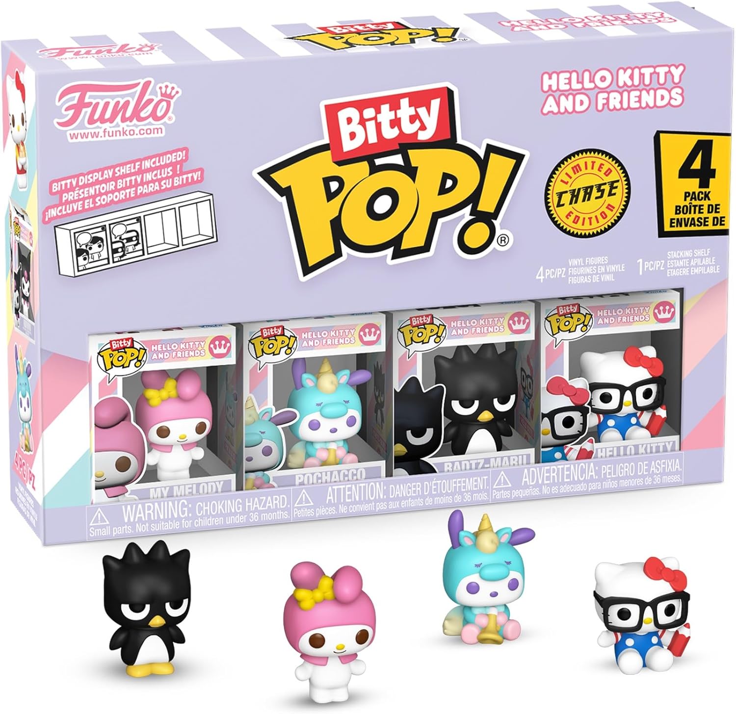 Funko Bitty Pop: Hello Kitty and Friends - My Melody, Pochacco (Unicorn Party), Badtz-Maru y Chase (figura aleatoria)
