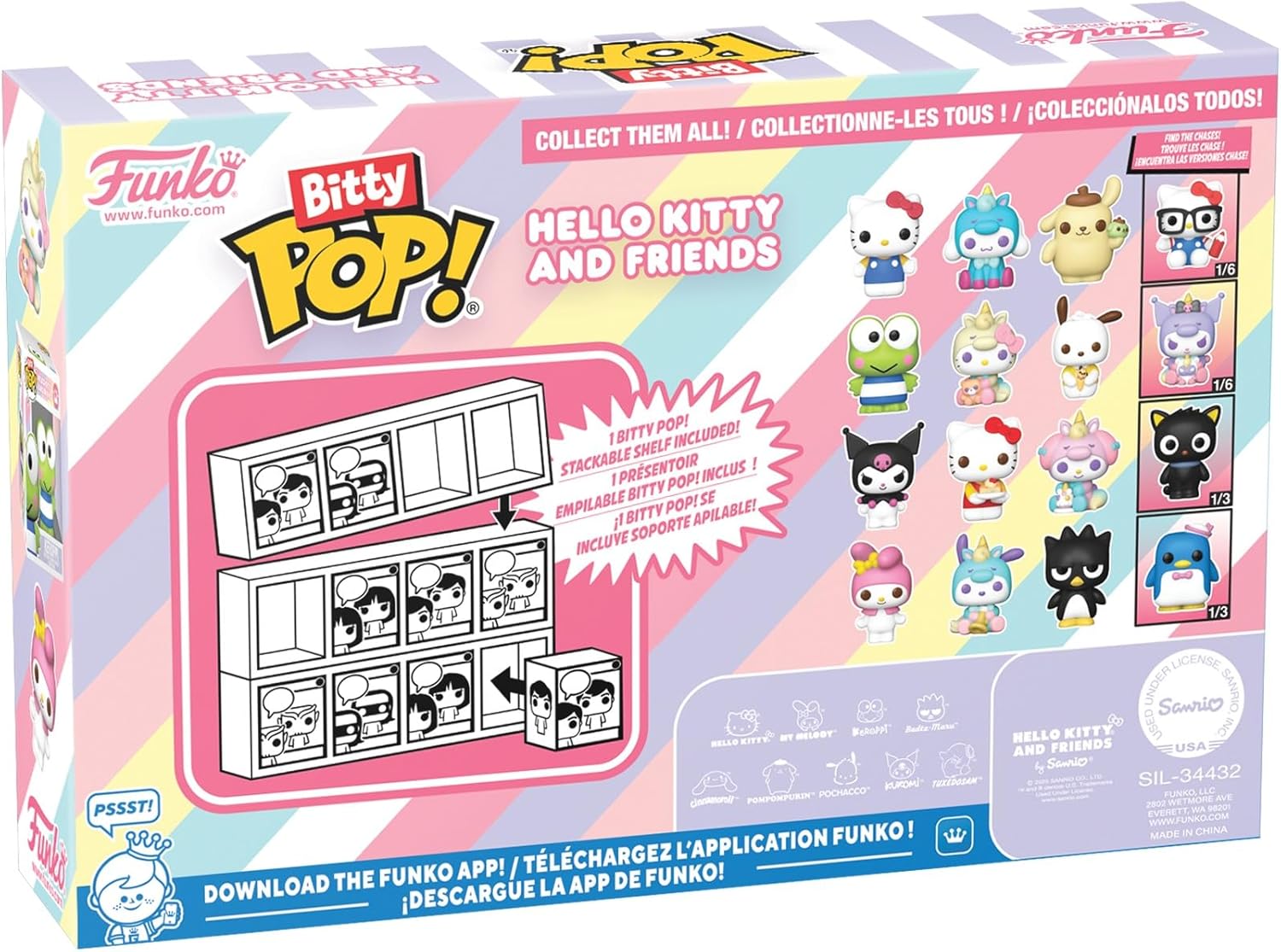 Funko Bitty Pop: Hello Kitty and Friends - My Melody, Pochacco (Unicorn Party), Badtz-Maru y Chase (figura aleatoria)