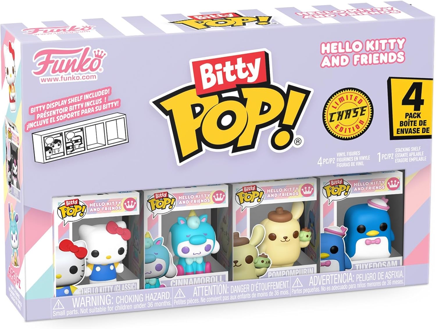 Funko Bitty Pop: Hello Kitty and Friends - Hello Kitty (Classic), Cinnamoroll, Pompompurin y Chase (figura aleatoria)