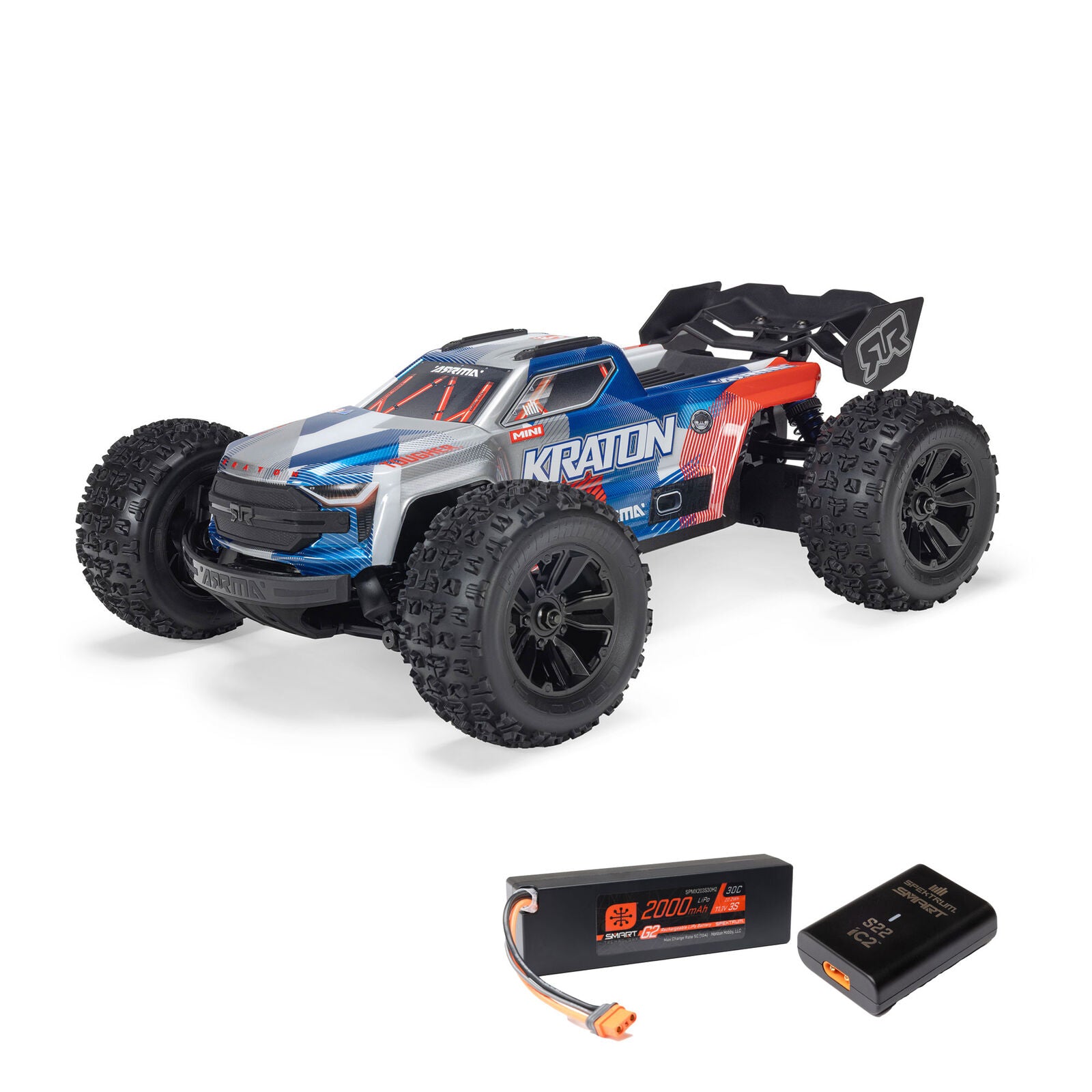 Arrma - Mini Kraton 3S BLX 4X4 1/16 RTR Brushless Speed Monster Truck (Red/Blue) w/2.4GHz Radio, 3S LiPo Battery & Charger