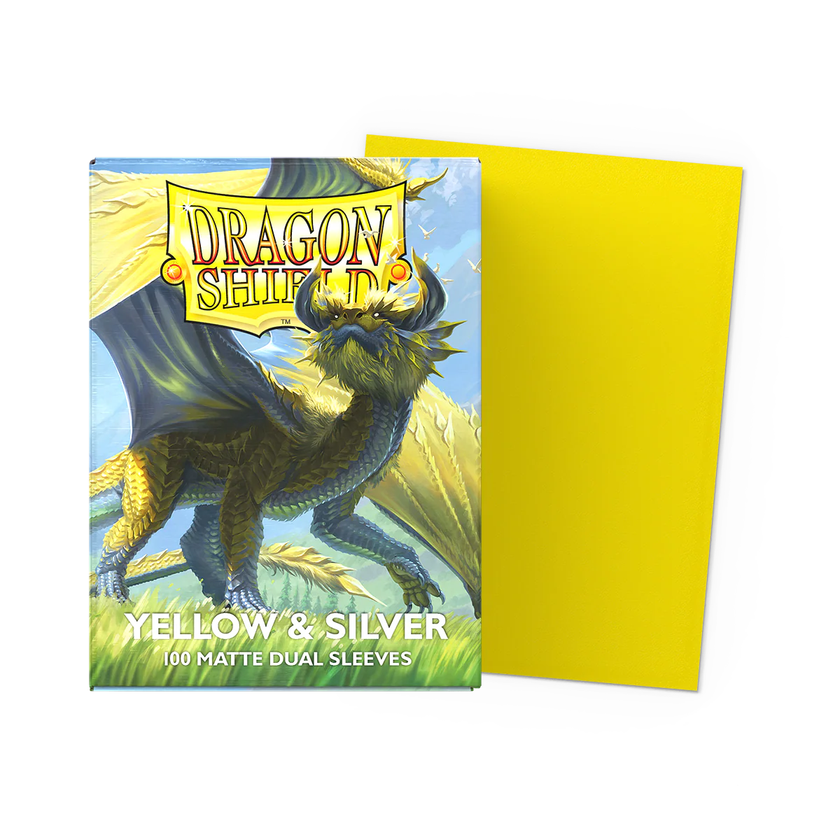 Arcane Tinmen - Dragon Shield - Yellow & Silver - Dual Matte Sleeves - Standard Size