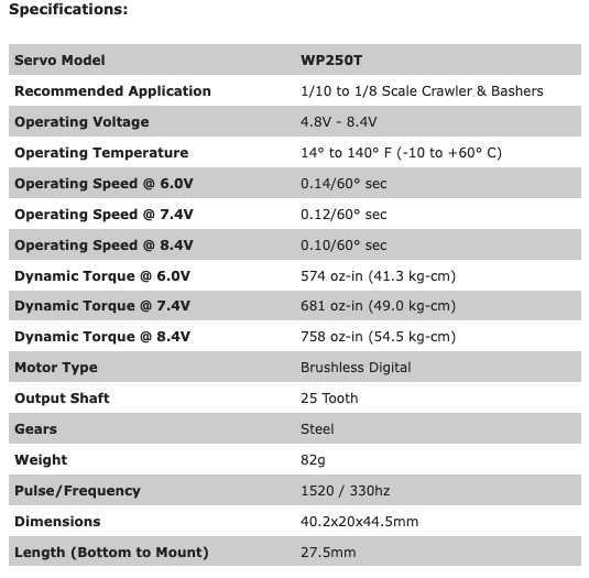 EcoPower - WP250T Waterproof MEGA Torque Metal Gear/Metal Case Servo for 1/7 & 1/8 Traxxas™, ARRMA™, Axial™, Losi™ & others