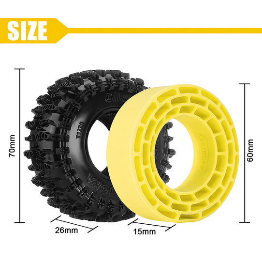 INJORA - 1.3" 70*26mm Cling On Tires & Silicone Rubber Inserts Combo (4) Super Soft