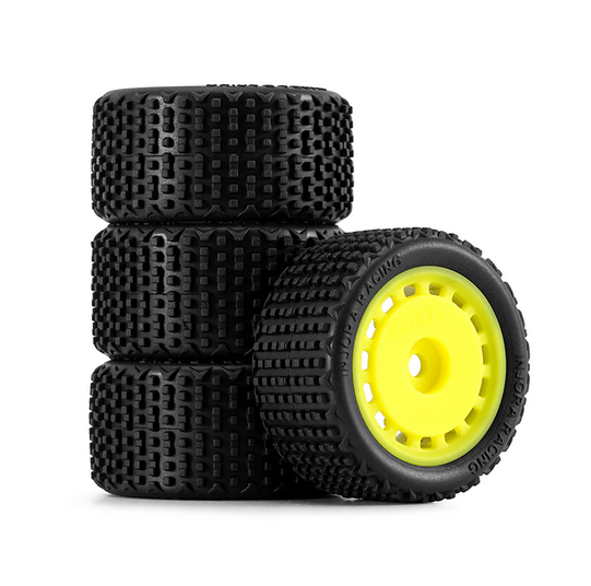 INJORA - Pre-mounted Pin Buggy Tires & Wheels for 1/28 Losi Micro-T Yellow