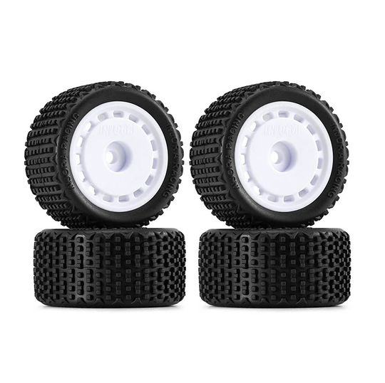 INJORA - Pre-mounted Pin Buggy Tires & Wheels for 1/28 Losi Micro-T White