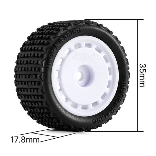 INJORA - Pre-mounted Pin Buggy Tires & Wheels for 1/28 Losi Micro-T White