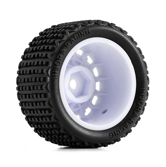 INJORA - Pre-mounted Pin Buggy Tires & Wheels for 1/28 Losi Micro-T White
