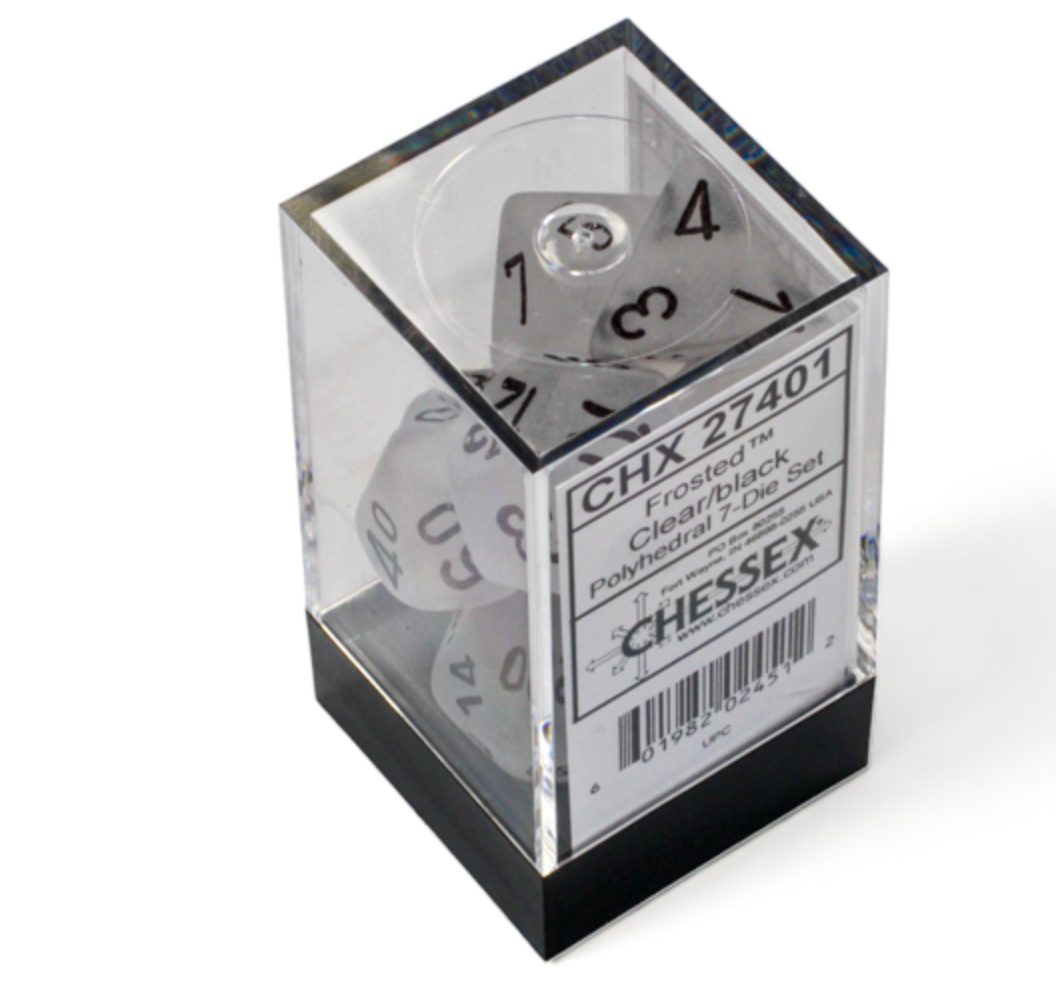 CHESSEX - Frosted Clear/Black 7 Dice Set
