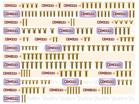 T-Work´s - GSS-MP11 Gold Plated Steel Screw Set 167pcs. ( For Kyosho MP11 )