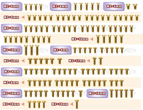 T-Work´s - GSS-IF15-II Gold Plated Steel Screw Set 144pcs. ( For Infinity IF15-II )