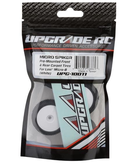 UpGrade RC - Neumáticos de moqueta delanteros y traseros premontados UpGrade RC Micro Spiker para Losi® Micro-B (blanco)