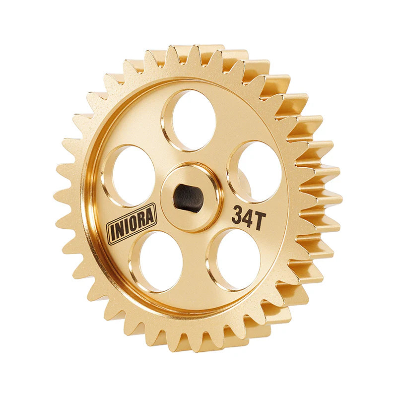 INJORA - Brass Transmission Main Gear with Plastic Motor Pinion for Losi Micro-B Micro-T - 13T/34T Gears (Overdrive 25.1%)