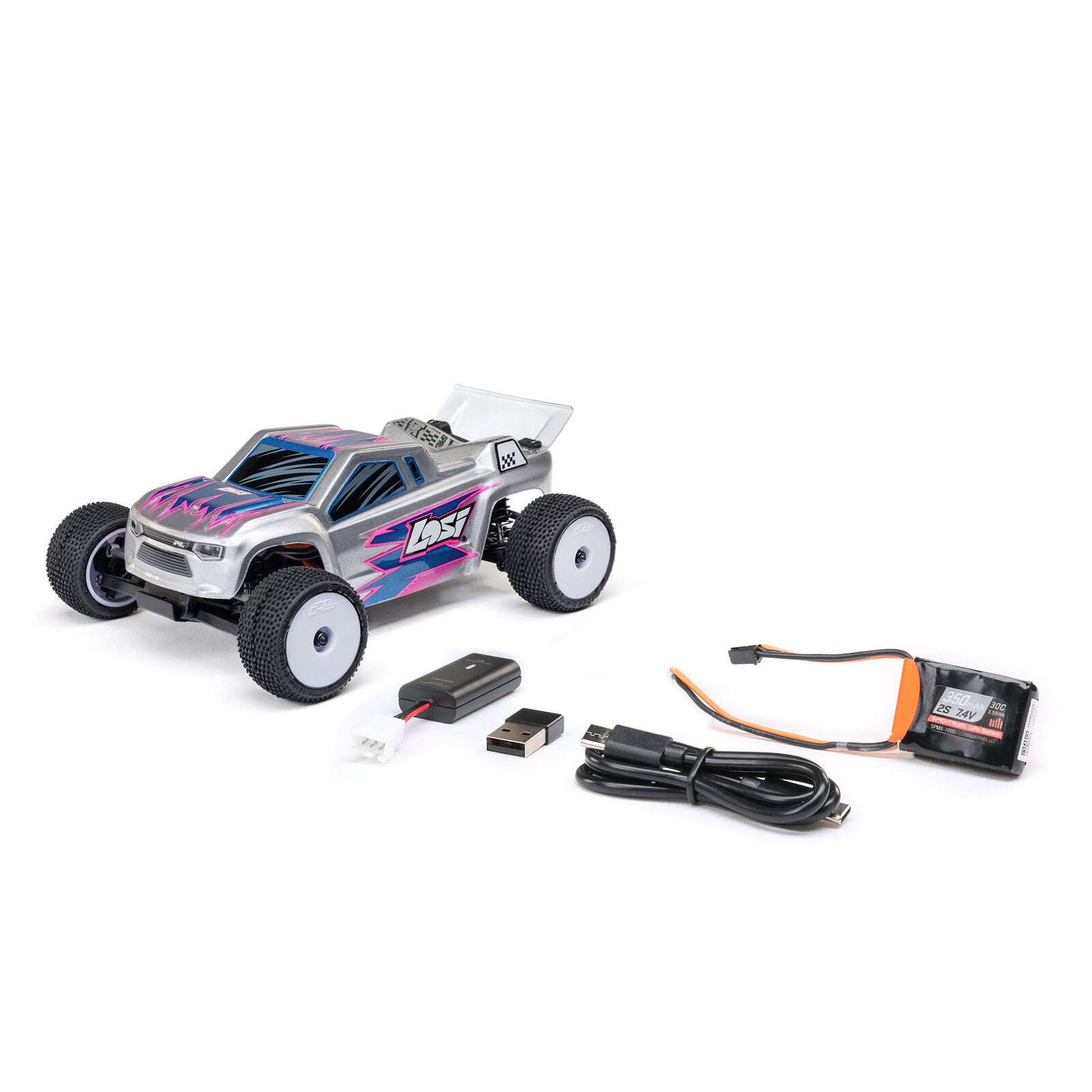 Team Losi - 1/28 Micro-T 2S 2WD RTR Stadium Truck (Battery & Charger Included), Silver