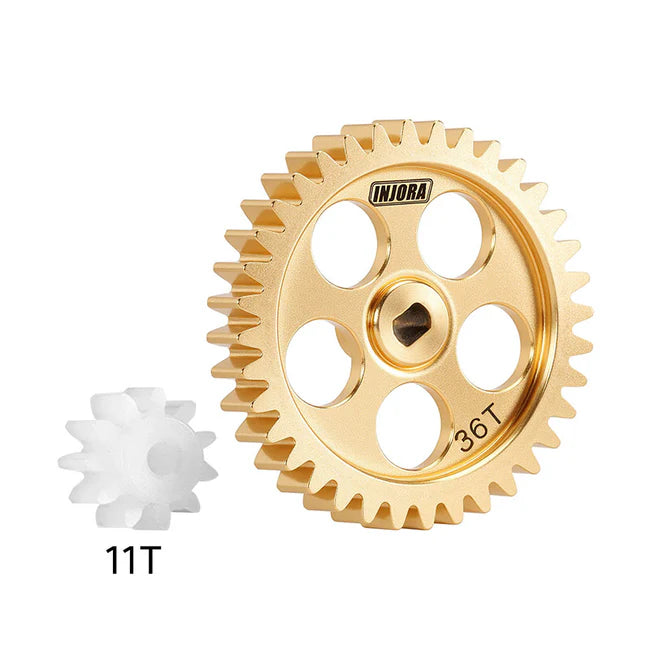 INJORA - Brass Transmission Main Gear with Plastic Motor Pinion for Losi Micro-B Micro-T - 11T/36T Gears (As Stock)