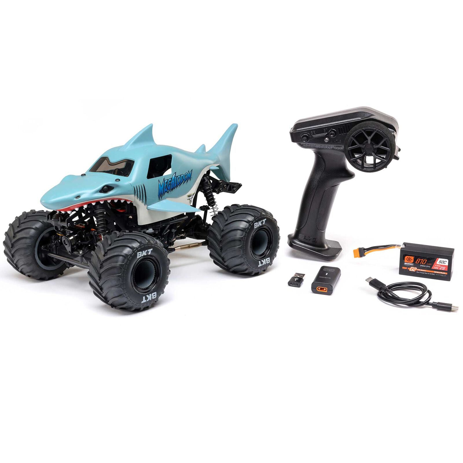 Team Losi - 1/18 Mini LMT Megalodon 2S 4X4 RTR Brushed Monster Truck (Battery & Charger Included), Blue