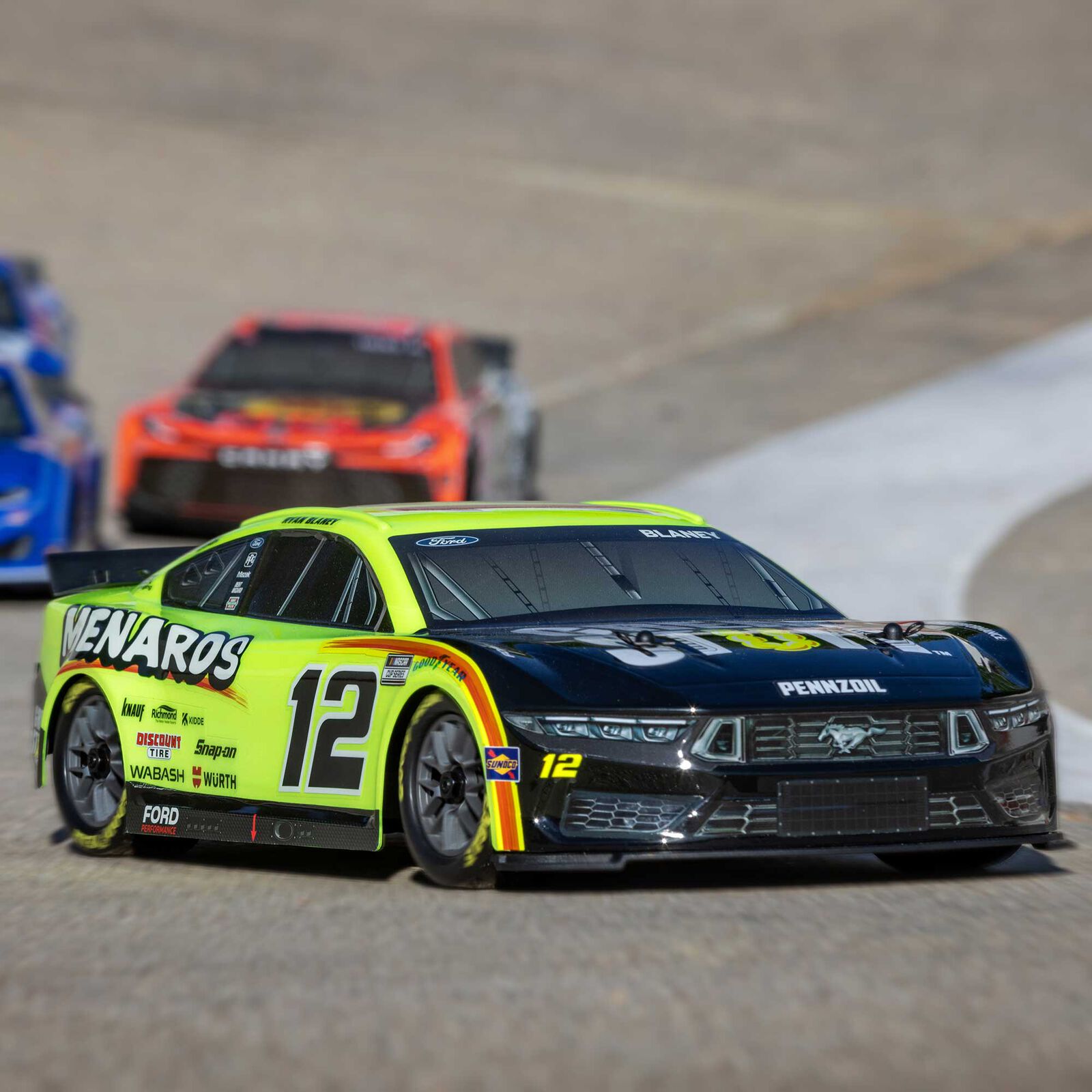 Team Losi - 1/12 NASCAR RC Racecar Ryan Blaney No. 12 2024 Menards Ford Mustang 2S AWD RTR Brushed On-Road (Battery & Charger Included), Yellow